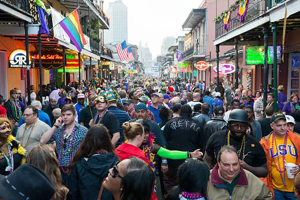 A crowded Bourbon Street in New Orleans, LA