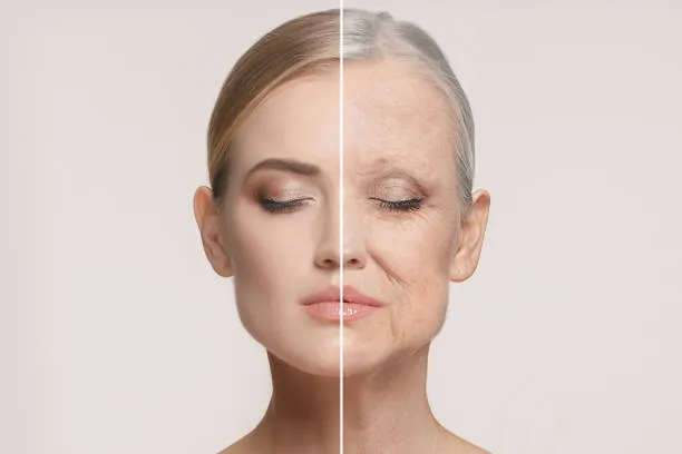 image of a woman with a young face on the left and aged face on the right